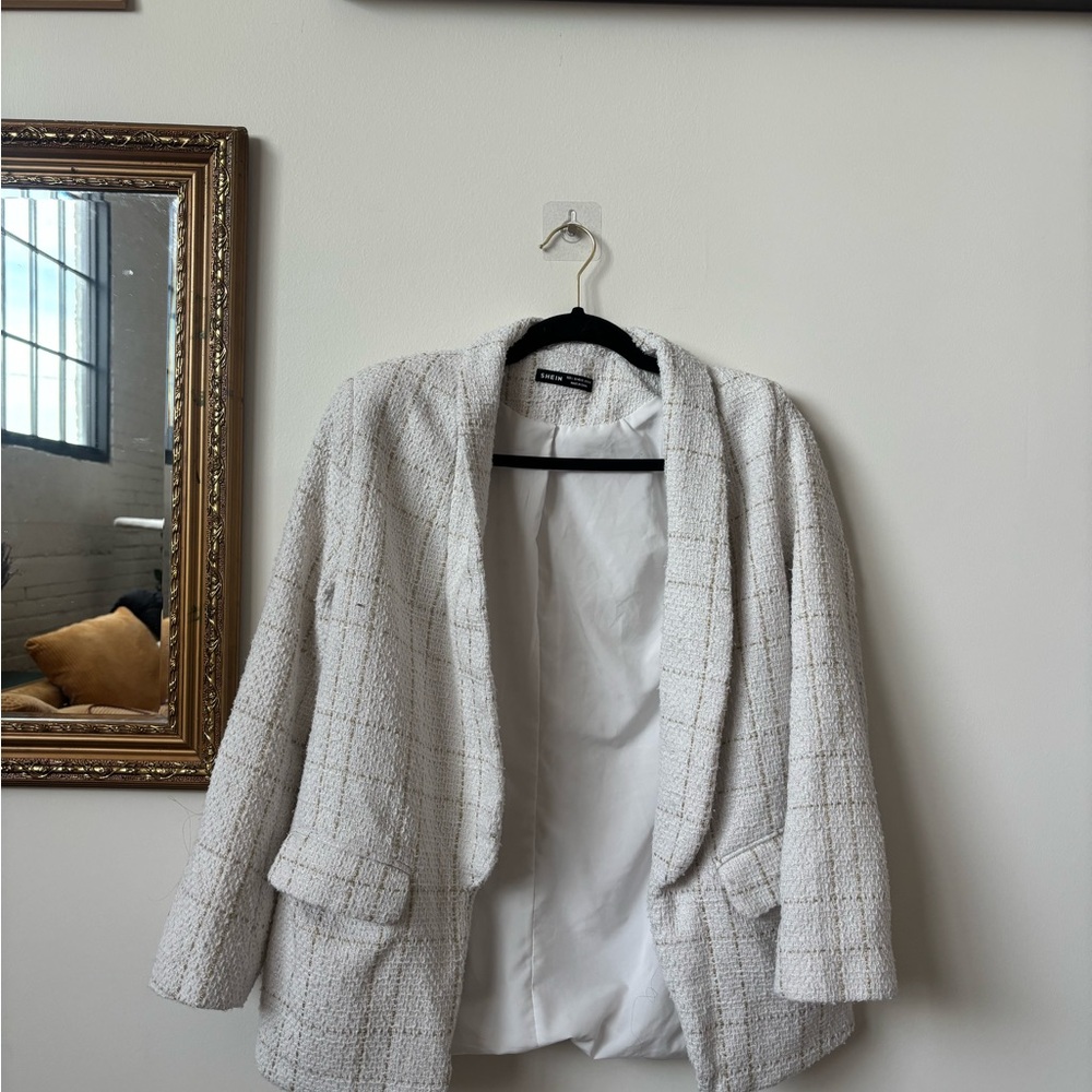 SHEIN White Tweed Blazer